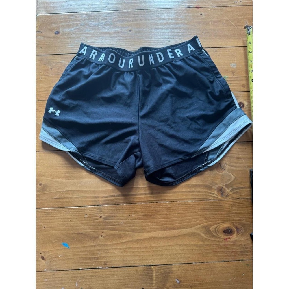 Under Armour HeatGear Shorts Black Grey Colorblock Athletic Running Womens Small